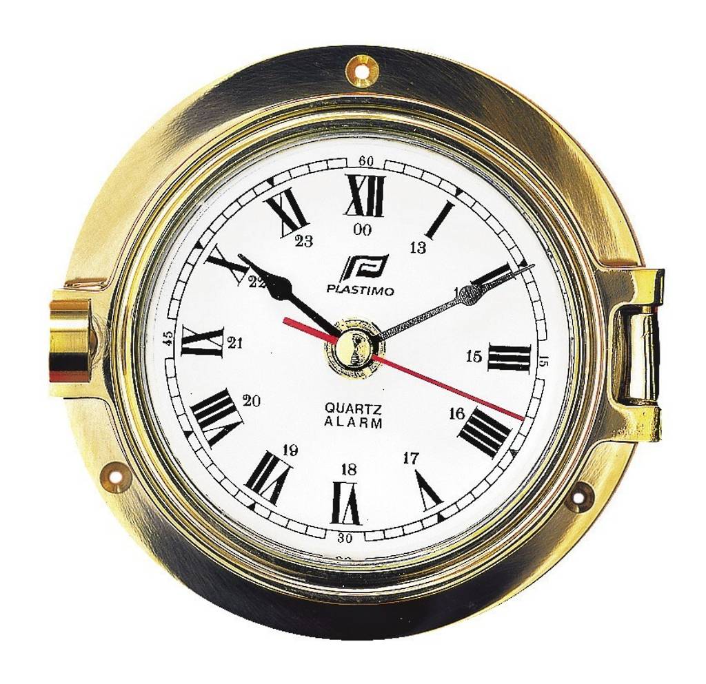 Plastimo solid brass marine clock with 4.5" dial has a quartz movement